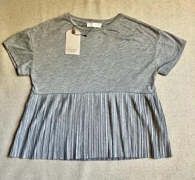 Zara Kids 13/14 Gray Babydoll Cropped Pleated Short sleeve Back To School - Image 1 of 4