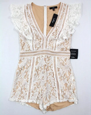 NUEVO Mameluco LuLus All the Attraction con Volantes de Encaje M Forrado Blanco Femenino Foto 1 de 4