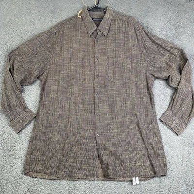 Jhane Barnes Shirt Mens 2XL Brown Woven Textured Button Front Long Sleeve - Image 1 of 4
