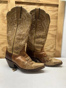 Justin Cowboy Boots L4337 Leather Pointed Toe Size 6B Brown Embroidered VTG - Picture 1 of 15
