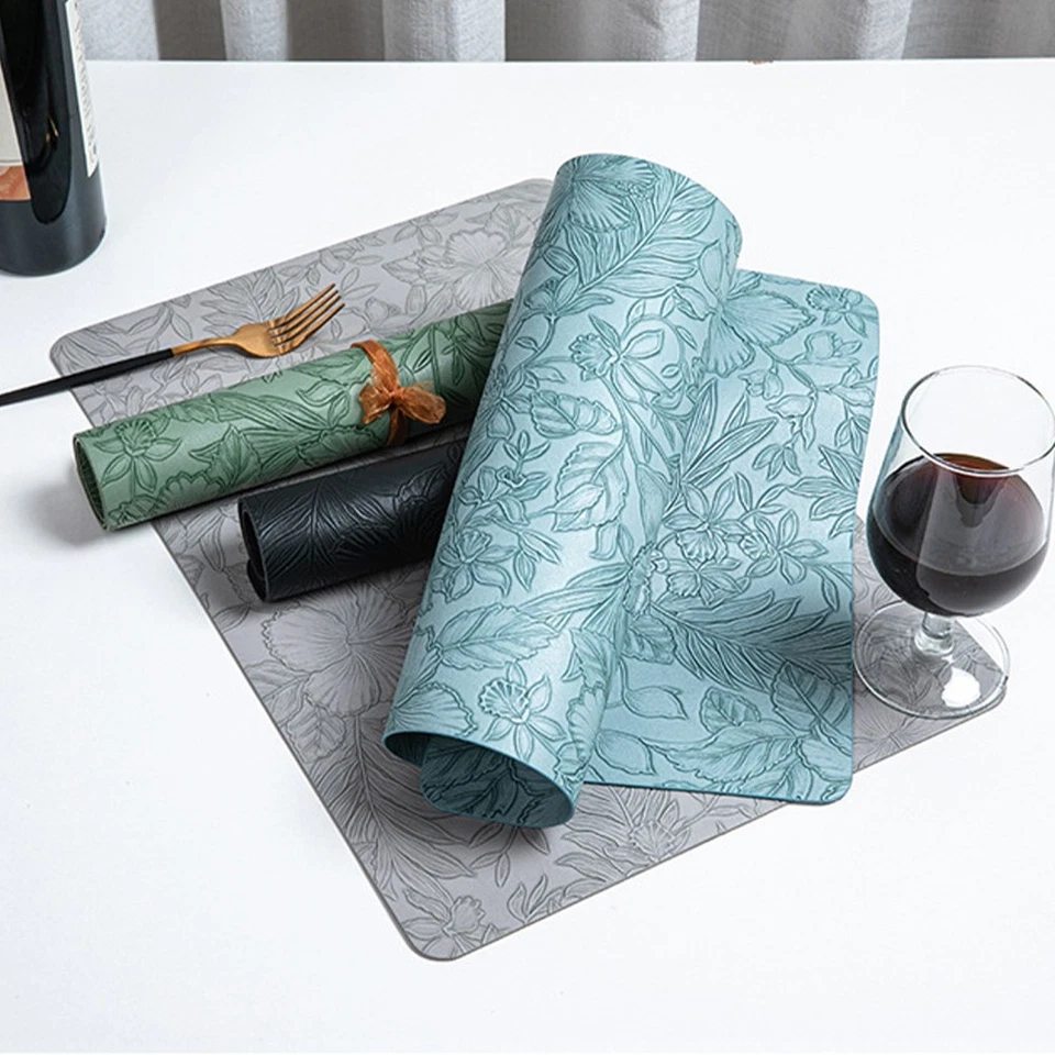 Elegant Floral PU Leather Placemats 4pcs Set Washable Heat Resistant for Dining - Image 1 of 3