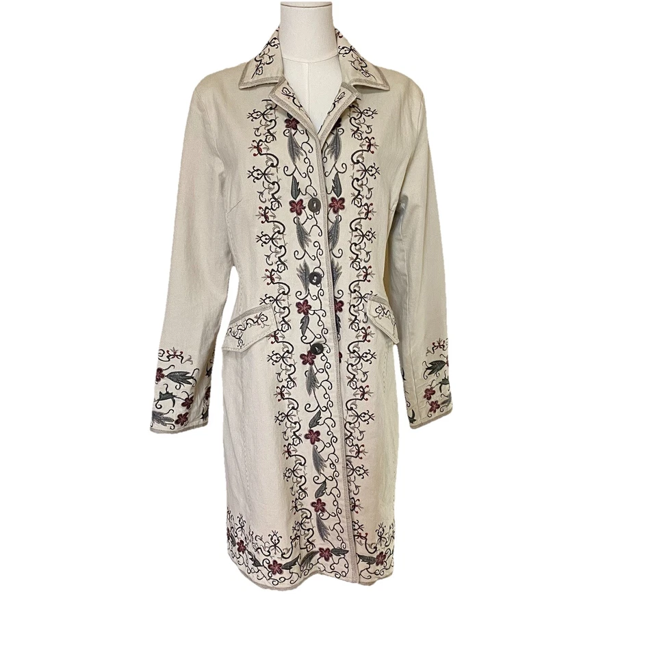 Пальто с вышивкой Paparazzi от Biz размер Large смесь хлопка цвета слоновой кости - Изображение 1 из 4