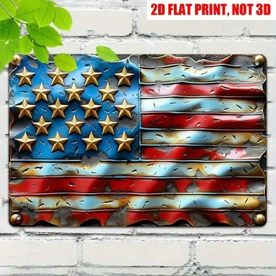 Tin Signs Vintage American Flag Metal Patriotic Sign Wall Art Decor USA July 4th - Image 1 of 4
