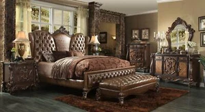 Bett Nachttisch 3tlg. Schlafzimmer Set Chesrterfield Luxus Schlafzimmer Barock - Foto 1 di 1
