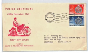 PAKISTAN FDC 1961 POLICE CENTENARY Karachi Illustrated S. Africa Pretoria XJ55 - Picture 1 of 12