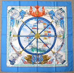 Auténtico HERMES "VIVE LE VENT" azul 100% seda bufanda #61241 - Imagen 1 de 10