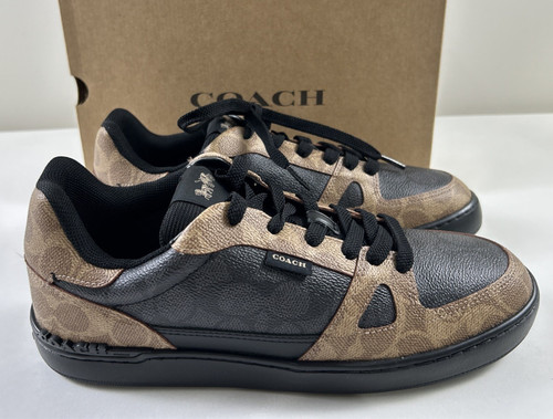 Sneaker uomo Coach taglia 11 5 antracite kaki SIG CLIP COURT bordo pelle NUOVE