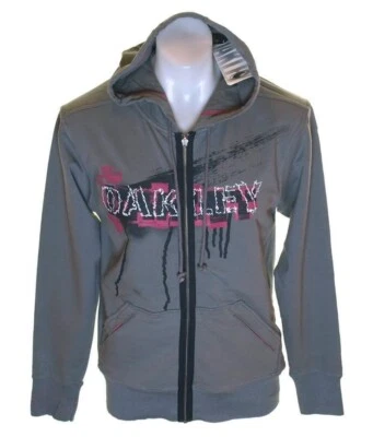 New Men's Oakley Tiled Stretch Zipped Hoodie Sweatshirt Jumper Slim Fit Grey - Image 1 of 3