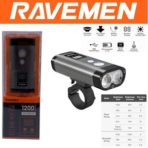Faro de bicicleta USB Ravemen PR1200 BRIGHT 1200 lúmenes con interruptor remoto de manillar - Imagen 1 de 9
