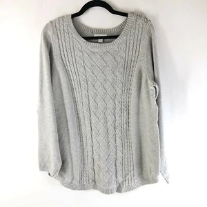 Charter Club Womens Sweater Cable Knit Metallic Scoop Neck Gray Silver 0X - Picture 1 of 6