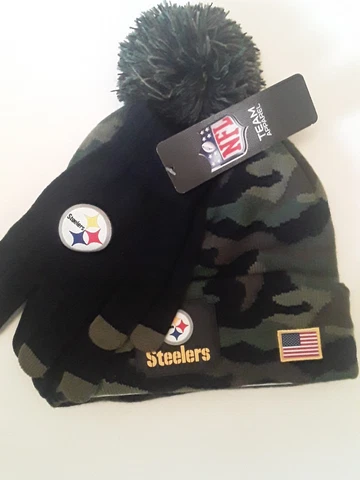Nfl Team apparel, Steelers Skull Cap And  Gloves  Set Cover
