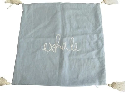 Blue Linen EXHALE Restoration Hardware Pillow Cover 16x16 Tassel Corners - Image 1 of 4