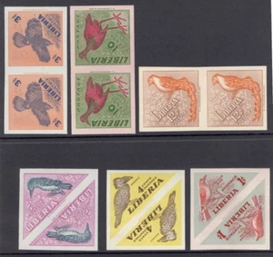 Liberia 1953 bird triangles, IMPERFORATE PAIRS NH #341-6 complete set - Picture 1 of 1