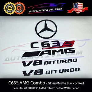 C63S SEDAN AMG V8 BITURBO Estrella Trasera Emblema Negro Insignia Combo Set Mercedes W205 - Imagen 1 de 11