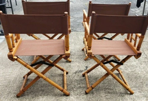 TELESCOPE COMPANY Set of Four Vintage Director’s Chairs Faux Bamboo Cover