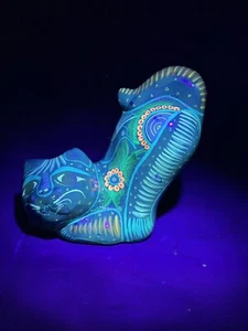 Talavera mexikanische Volkskunst UV leuchtende Keramik blaue Katze Kätzchen Katze handbemalt - Bild 1 von 11