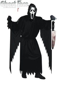 Mens Scream Costume Official Halloween Ghost Face Outfit + Bloody Butchers Knife - Picture 1 of 2