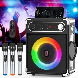 Karaoke Machine with 3 Wireless UHF Microphones for Adults, Portable Bluetooth S - Picture 1 of 9