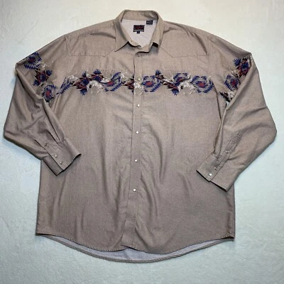 Roper Pearl Snap Shirt Aztec Southwest Long Sleeve Tan Men’s 2XL Cowboy Western - Image 1 of 4