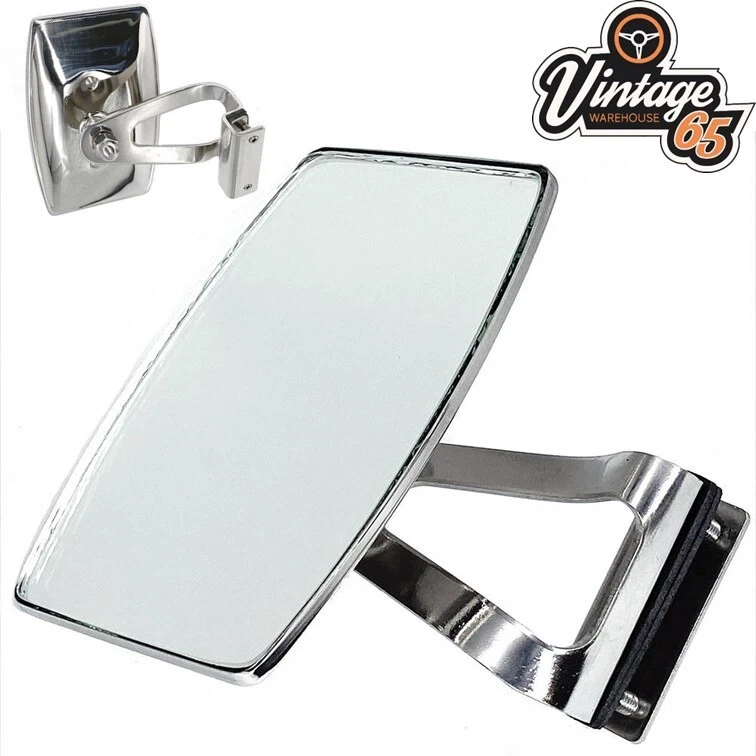Classic Car Overtaking Mirror RHD Rectangular Clip On Clamp On Stainless Steel - Image 1 of 1