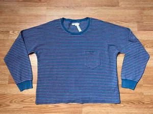 Madewell Shirt Womens L Blue Coral Striped Long Sleeve Cotton Blend Round Neck - Picture 1 of 10