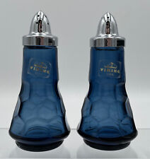 Charcoal Blue Viking Glass Georgian Salt & Pepper Shaker Set #6920 V Stamp & Tag