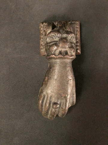 19th C, Victorian Cast Iron Door Knocker, Lady's Hand, Hand of Fatima, 6 1/4" Cover