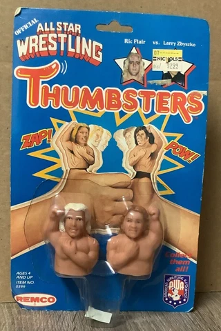 1985 remco thumbsters wrestlers allstar wrestling ric flair Vs Larry Zbyszko Awa Cover