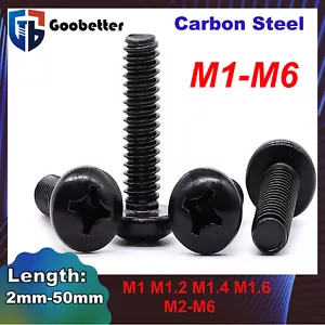 Cross Round Head Screw Phillips Pan Head Bolt Nickel Plated / Black M1 M1.2-M8 - Picture 1 of 103