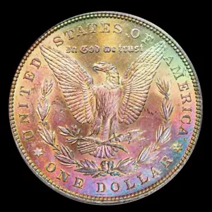 1880-S PCGS MS63 MORGAN $ AWESOME COLORFUL VIBRANT RAINBOW TONING (VIDEO} - Picture 1 of 4