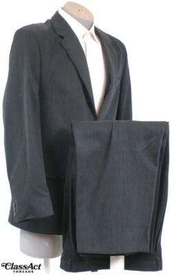 Claiborne 2 Piece Suit Mens  Black Velvet Striped Cotton 42R Pleated Fronts 34" - Image 1 of 4