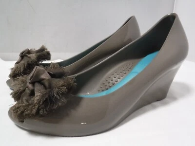 PFR Women's OKA B Okabashi Sofia USA Made Brown Rubber Wedge Bow Heels 7 37 - Image 1 of 4