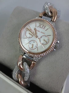 NEW Michael Kors Camille Chain Glitz Two Tone Rose Gold Silver Watch MK6843 Box - Picture 1 of 2