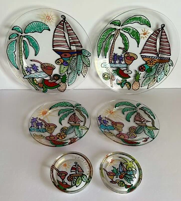 4 тарелки и 2 подставки Bellissimo от Raenell с ручной росписью уникальные трудно найти винтажные - Изображение 1 из 4