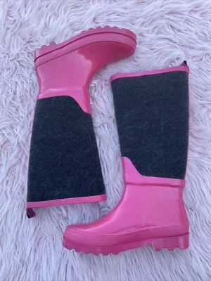 Botas de lluvia J.CREW botas de agua rosa fucsia goma y fieltro gris para mujer talla 7 Foto 1 de 4