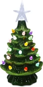 Christmas Is Forever 7.5" Ceramic Green Nostalgic Light Up Christmas Tree - Picture 1 of 2
