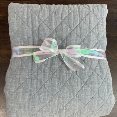 POTTERY BARN BELGIAN FLAX LINEN DIAMOND QUILT FULL/QUEEN ~ CHAMBRAY - Image 1 of 4