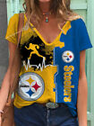 Pittsburgh Team Steelers Damen V-Ausschnitt T-Shirts Freizeit kurzärmelige Bluse Tops