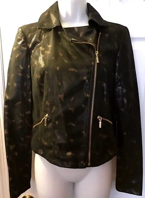 Nueva Chaqueta Mujer $90 ROCK & REPUBLIC Barroca Moto Cremallera Negra Imitación Cuero Talla S Foto 1 de 4