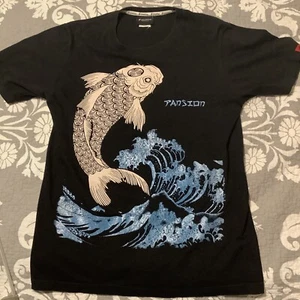 Vintage Herren S SHIRT Skate Pansion Fish Big Wave Karpfen schwarz japanisch STREETWEAR T-Shirt - Bild 1 von 9