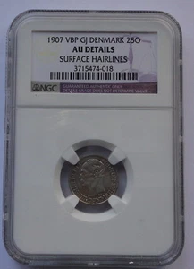 DENMARK  COIN 25 ORE 1907  NGC  AU DETAILS - Picture 1 of 2