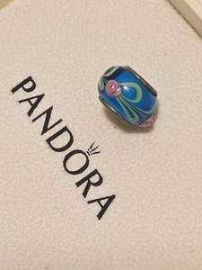 Pandora Pink Rose Flower Blue Murano Glass 925 Sterling Silver Bead Charm - Bild 1 von 6