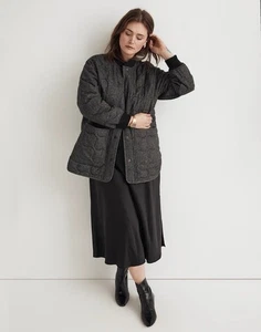 Chaqueta de bombardero Madewell acolchada de gran tamaño mediana lana carbón espiga a presión - Imagen 1 de 7