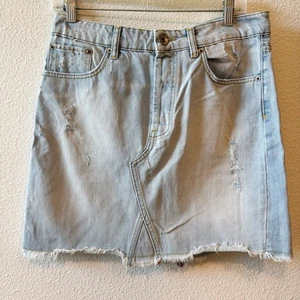 Zara Woman Premium Collection Aged Denim Distressed Skirt Size 6 - Picture 1 of 11