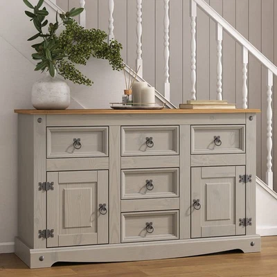 Corona Sideboard Grey 2 Door 5 Drawer Large - Mexican Solid Pine - Image 1 of 4