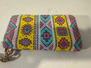 Damen-Geldbörse Clutch bunt Aztekenmuster böhmisches Muster Doppelreißverschluss Portemonnaie - Bild 1 von 12