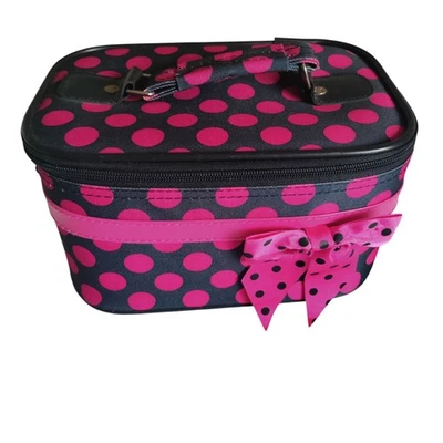 Estuche de Maquillaje Tren a Lunares con Asa Rosa y Negro con Lazo 10" Con... Foto 1 de 4
