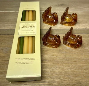 Williams Sonoma Herbst kleine Spitzkerzen & 4 bernsteinfarbene Truthahn Kerzenhalter - Bild 1 von 3