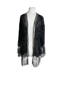 Chicos Collection Open Front Cardigan L/XL Black Fringe Fairycore Whimsigoth - Picture 1 of 10