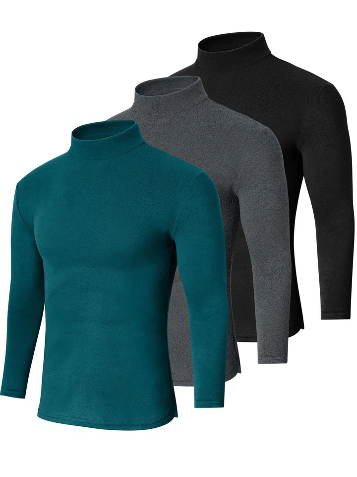 3 Pack Men Mock Turtleneck Long Sleeve Shirts Double Sided Fleece Lined Therm... - Image 1 of 4